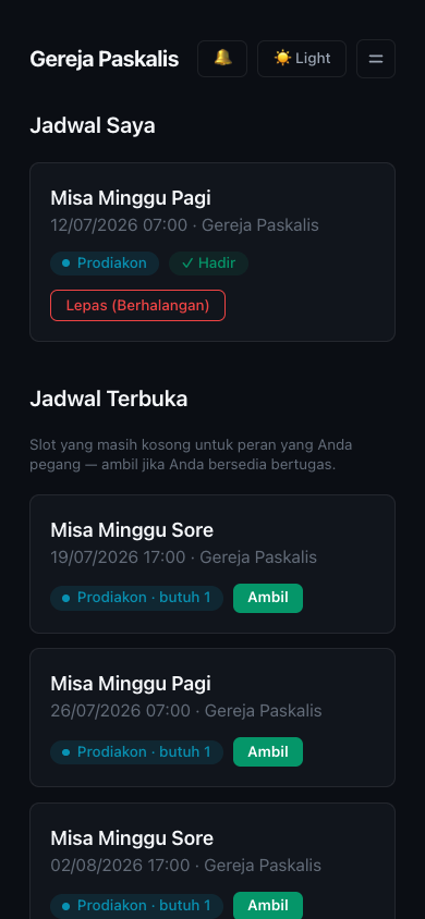 Jadwal Saya (di HP) — tampilan asli Ministerio